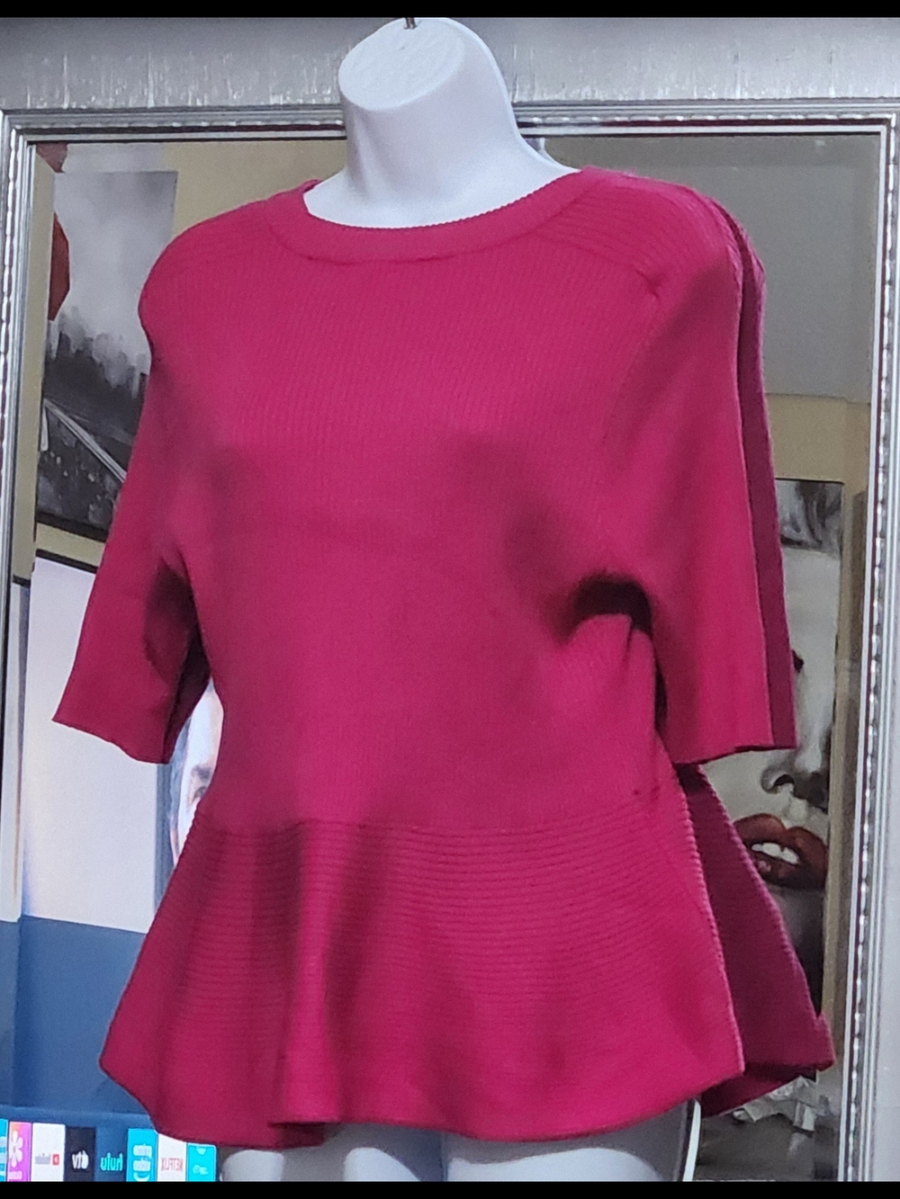 Fuchsia Peplum Knit Tunic Top with Short Sleeves